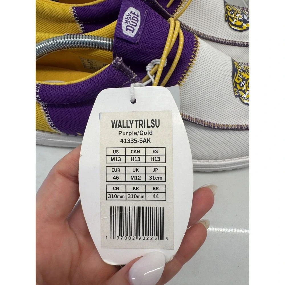 Hey Dude Wally Tri LSU Tigers Shoes Mens Size 13 Purple Gold Slip On Sneakers